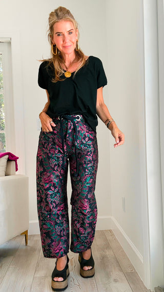 Floral Drawstring Wide Leg Pants