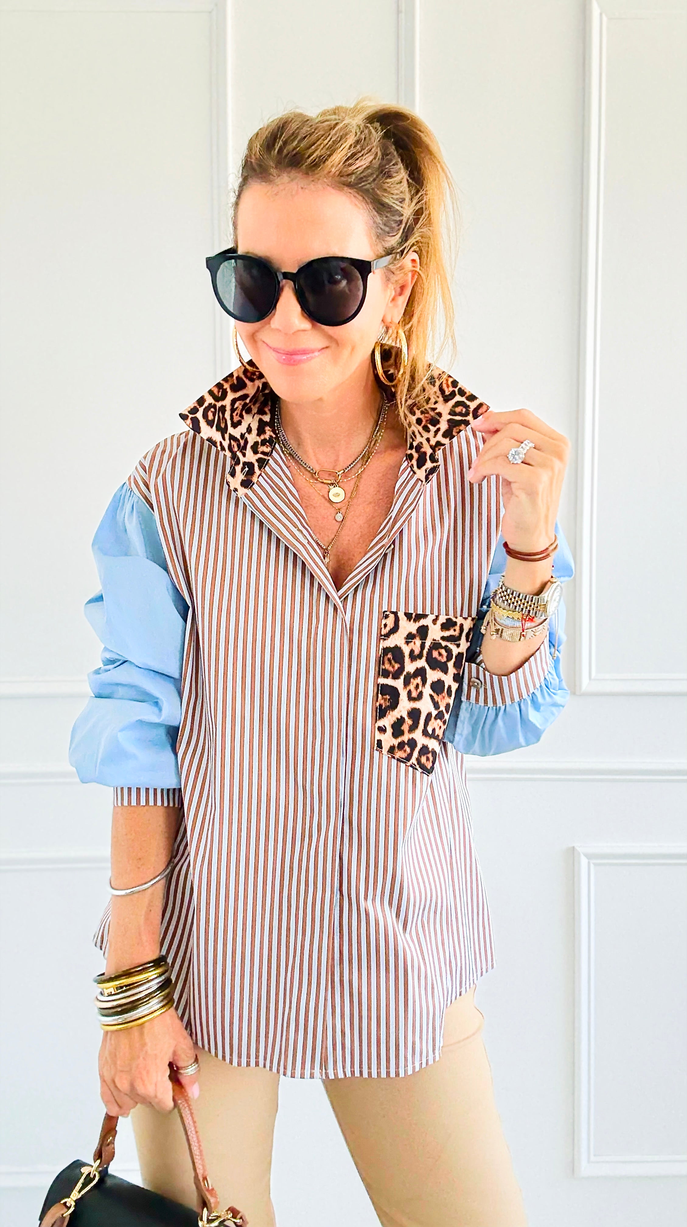 Bold Moves Mixed Italian Shirt-110 Long Sleeve Tops-SEÑORITA C-Coastal Bloom Boutique, find the trendiest versions of the popular styles and looks Located in Indialantic, FL