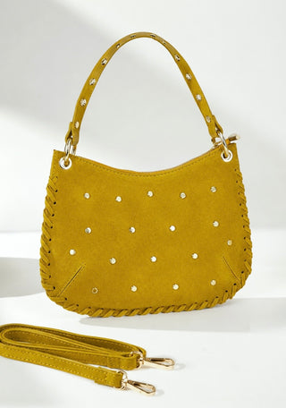 Wanderlust Studded Italian Suede Bag- Mustard