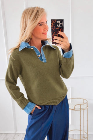 Collared Mixed Media Sweater