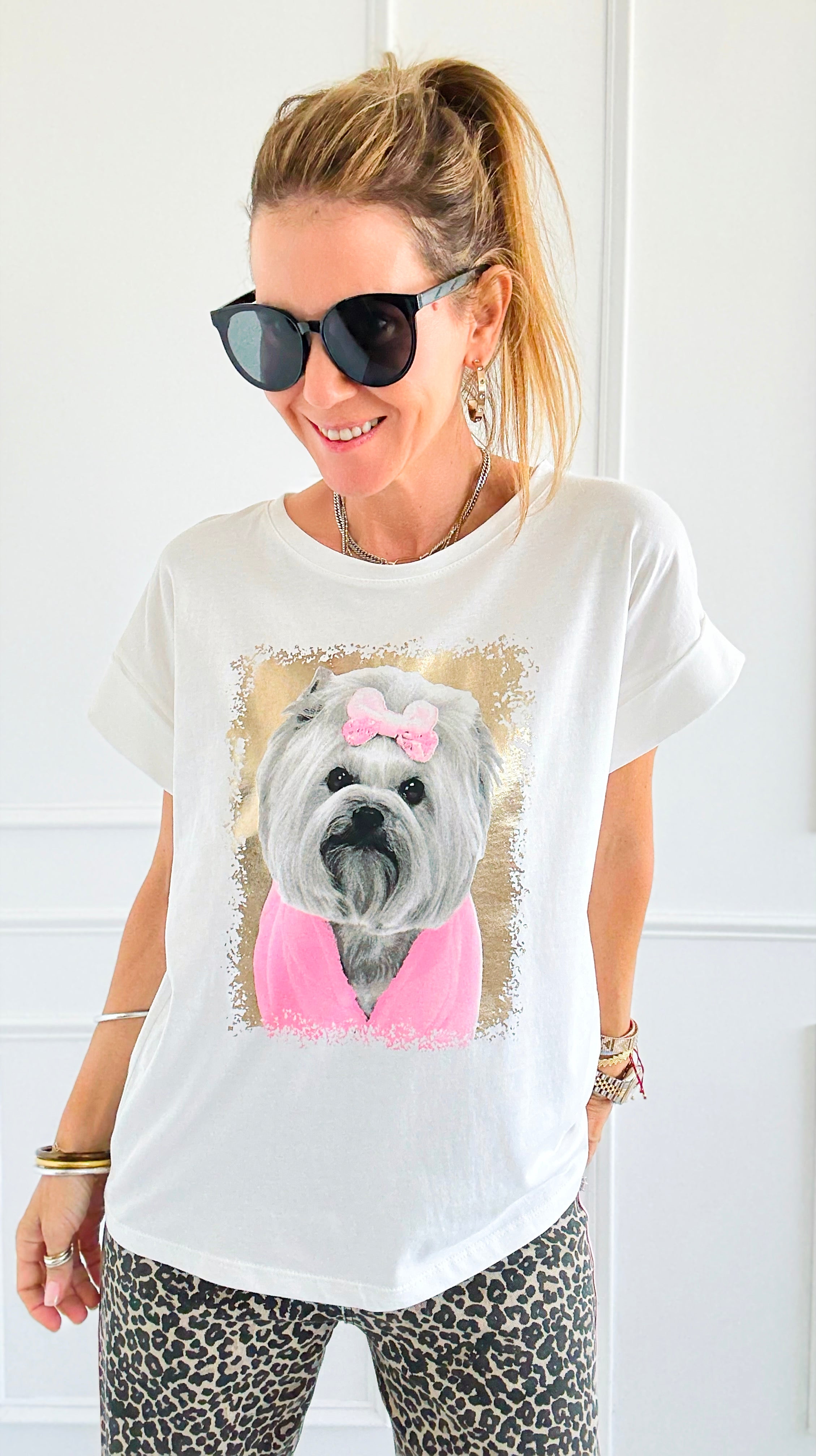 Pretty Pink In Puppy Italian Graphic Tee-110 Short Sleeve Tops-FIRSTAGE-Coastal Bloom Boutique, find the trendiest versions of the popular styles and looks Located in Indialantic, FL