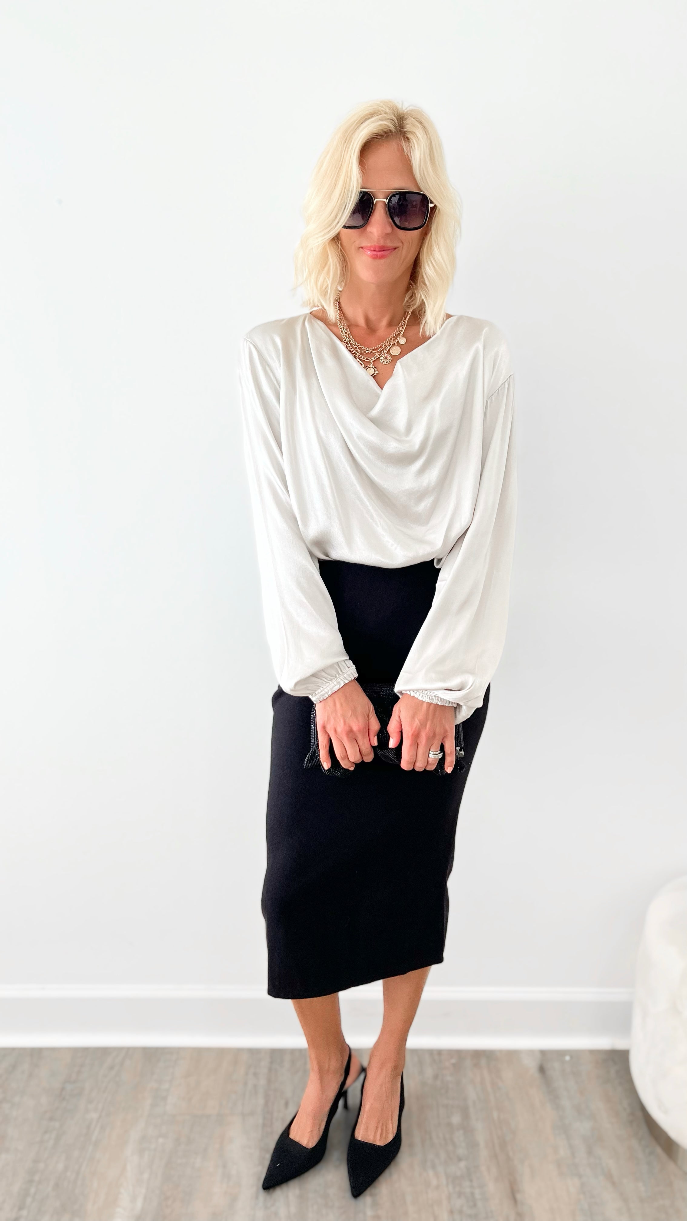 Hold Onto Love High-Waisted Slit Midi Skirt - Black-170 Bottoms-HYFVE-Coastal Bloom Boutique, find the trendiest versions of the popular styles and looks Located in Indialantic, FL