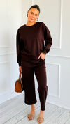 Weekender Ease Scuba 2pc Pant Set - Coffee-210 Loungewear/Sets-YELETE-Coastal Bloom Boutique, find the trendiest versions of the popular styles and looks Located in Indialantic, FL