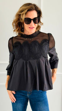 Midnight Charm Mesh Blouse-110 Long Sleeve Tops-JODIFL-Coastal Bloom Boutique, find the trendiest versions of the popular styles and looks Located in Indialantic, FL