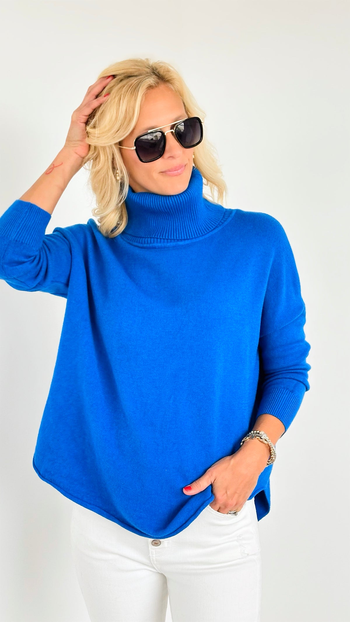 Slope & Style Italian Sweater- French Blue-140 Sweaters-Italianissimo-Coastal Bloom Boutique, find the trendiest versions of the popular styles and looks Located in Indialantic, FL