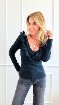 Whimsical Ruffle Italian Pullover- Black-100 Sleeveless Tops-Italianissimo-Coastal Bloom Boutique, find the trendiest versions of the popular styles and looks Located in Indialantic, FL