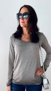 Recoleta Lurex Trim Italian Top - Gray-130 Long Sleeve Tops-Germany-Coastal Bloom Boutique, find the trendiest versions of the popular styles and looks Located in Indialantic, FL