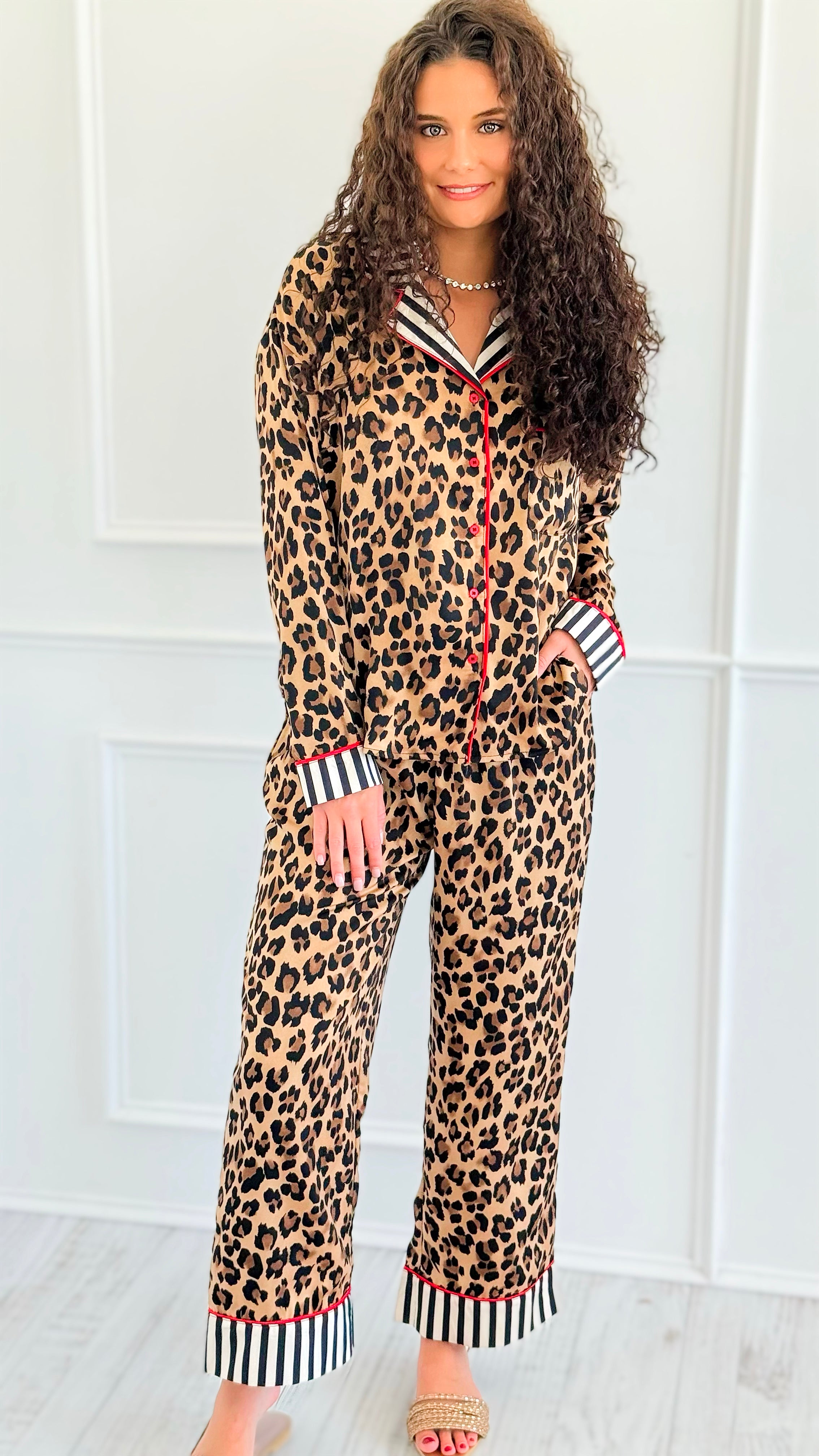 Spotted in Satin Print Pajama Set-210 Loungewear/Sets-Anniewear-Coastal Bloom Boutique, find the trendiest versions of the popular styles and looks Located in Indialantic, FL