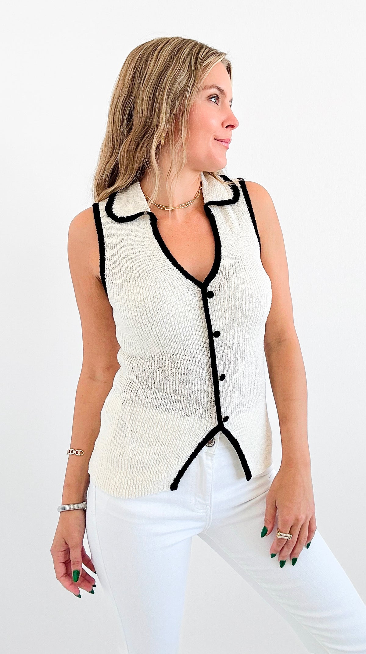 Contrast Knit Sweater Vest-100 Sleeveless Tops-Blu Pepper-Coastal Bloom Boutique, find the trendiest versions of the popular styles and looks Located in Indialantic, FL