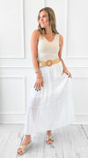 Belted Bliss Italian Skirt- White-170 bottoms-Italianissimo-Coastal Bloom Boutique, find the trendiest versions of the popular styles and looks Located in Indialantic, FL