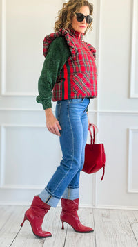 Chic Ruffled Plaid Vest-160 Jackets-JODIFL-Coastal Bloom Boutique, find the trendiest versions of the popular styles and looks Located in Indialantic, FL