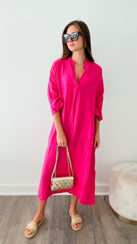 Pocketed Linen Tunic Italian Dress - Fuchsia-200 Dresses/Jumpsuits/Rompers-Yolly-Coastal Bloom Boutique, find the trendiest versions of the popular styles and looks Located in Indialantic, FL