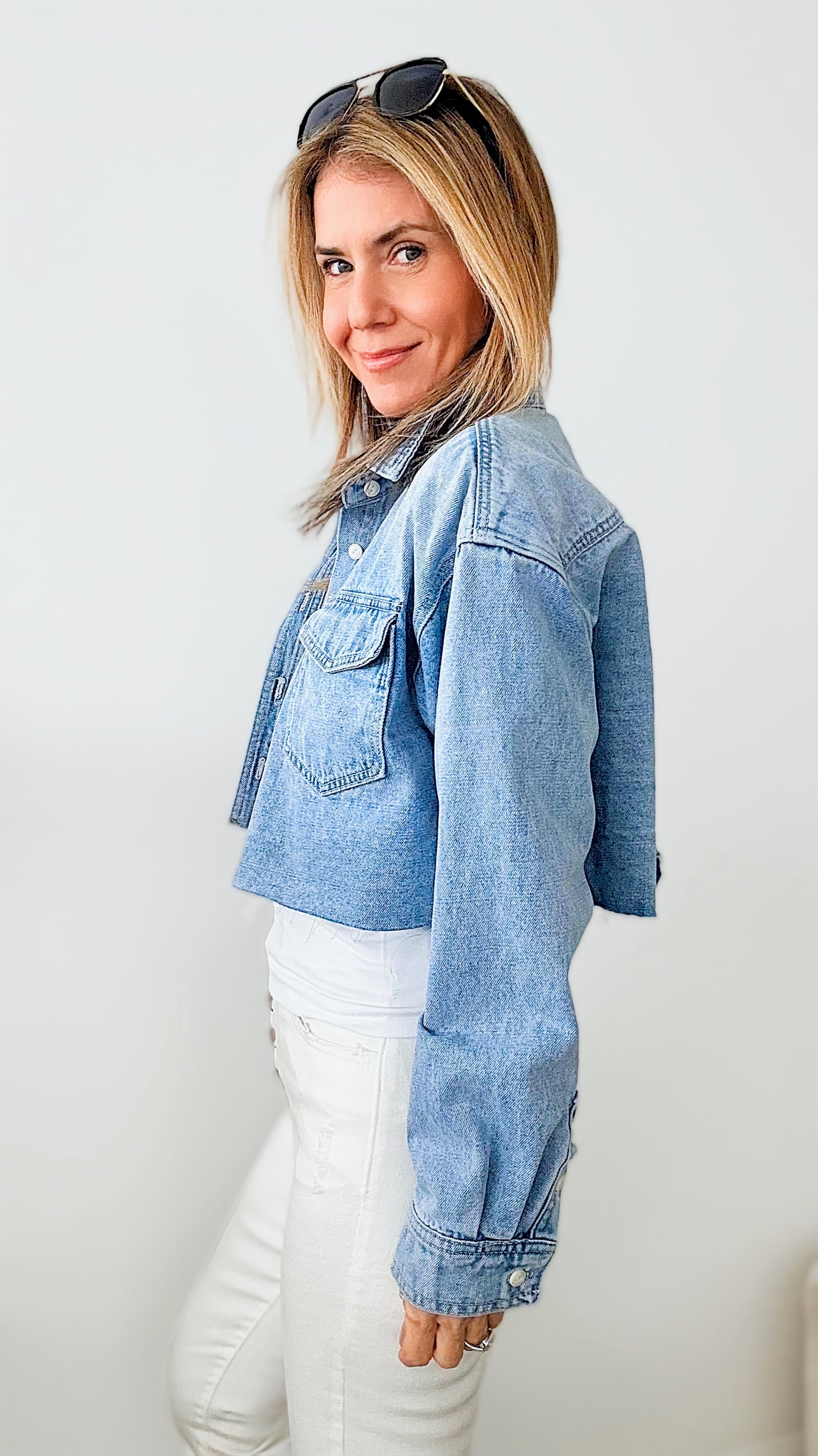 Denim Oversized Crop Shacket-130 Long Sleeve Tops-MISS LOVE-Coastal Bloom Boutique, find the trendiest versions of the popular styles and looks Located in Indialantic, FL