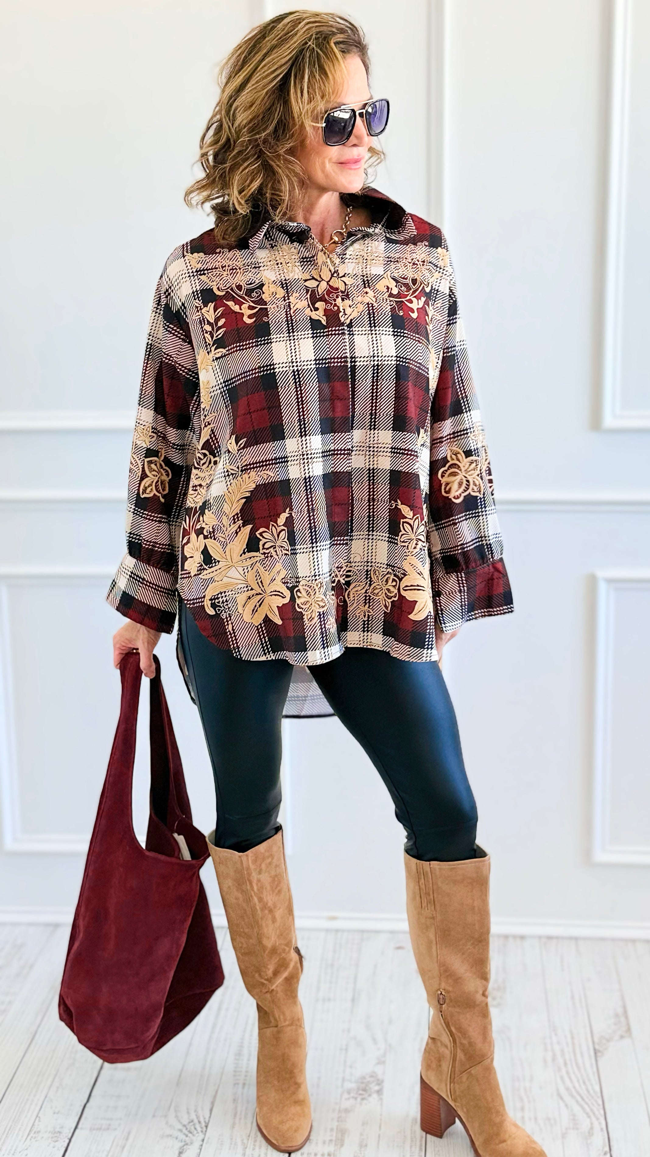 Vinework Plaid Italian Top-110 Long Sleeve Tops-TATTOO Z-Coastal Bloom Boutique, find the trendiest versions of the popular styles and looks Located in Indialantic, FL