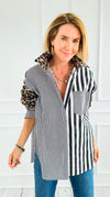 Leopard Stripe Italian Woven Blouse-110 Long Sleeve Tops-TATTOO Z-Coastal Bloom Boutique, find the trendiest versions of the popular styles and looks Located in Indialantic, FL