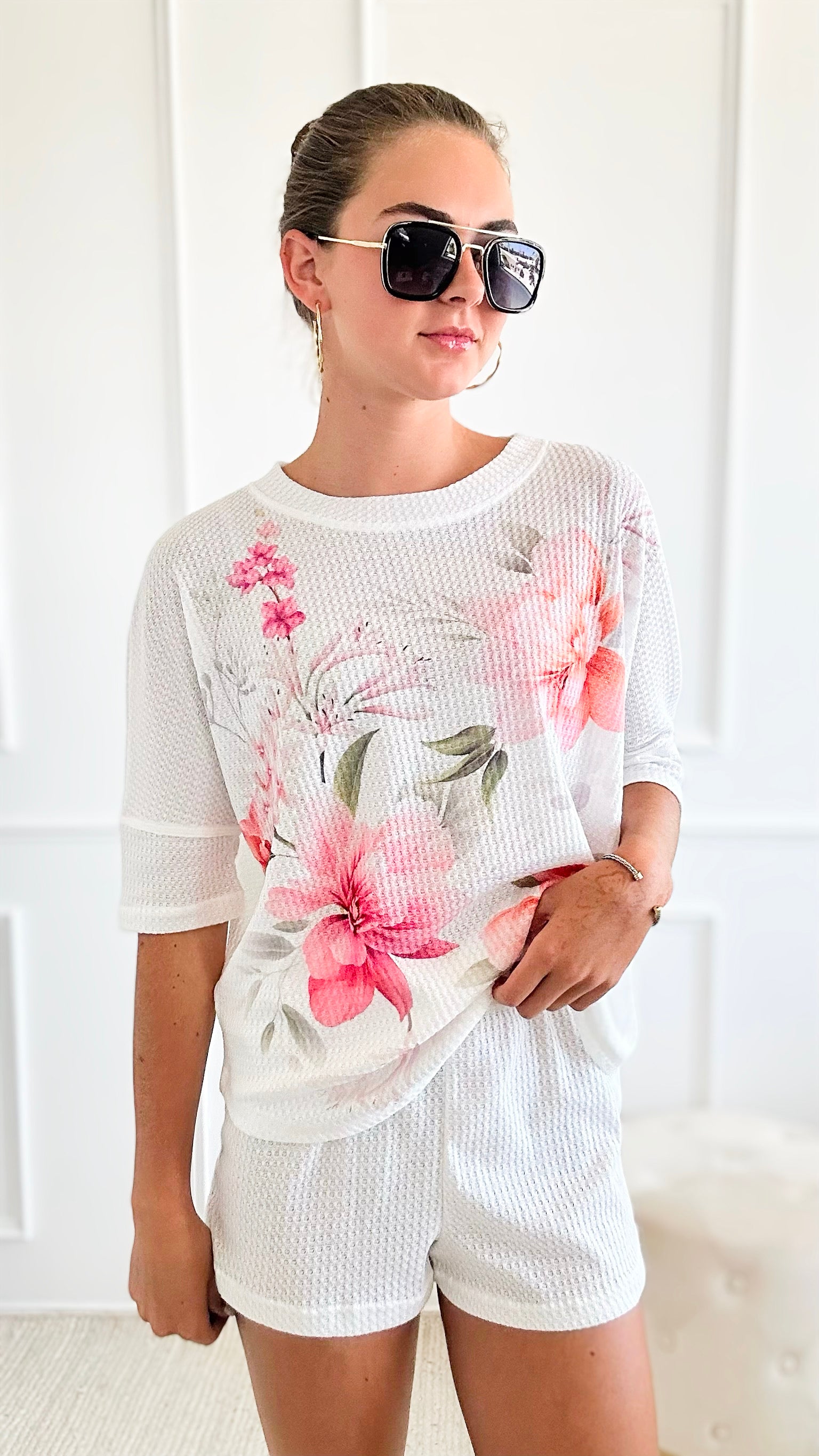 Textured Floral Print Lounge Wear Set-210 Loungewear/Sets-Phil Love-Coastal Bloom Boutique, find the trendiest versions of the popular styles and looks Located in Indialantic, FL