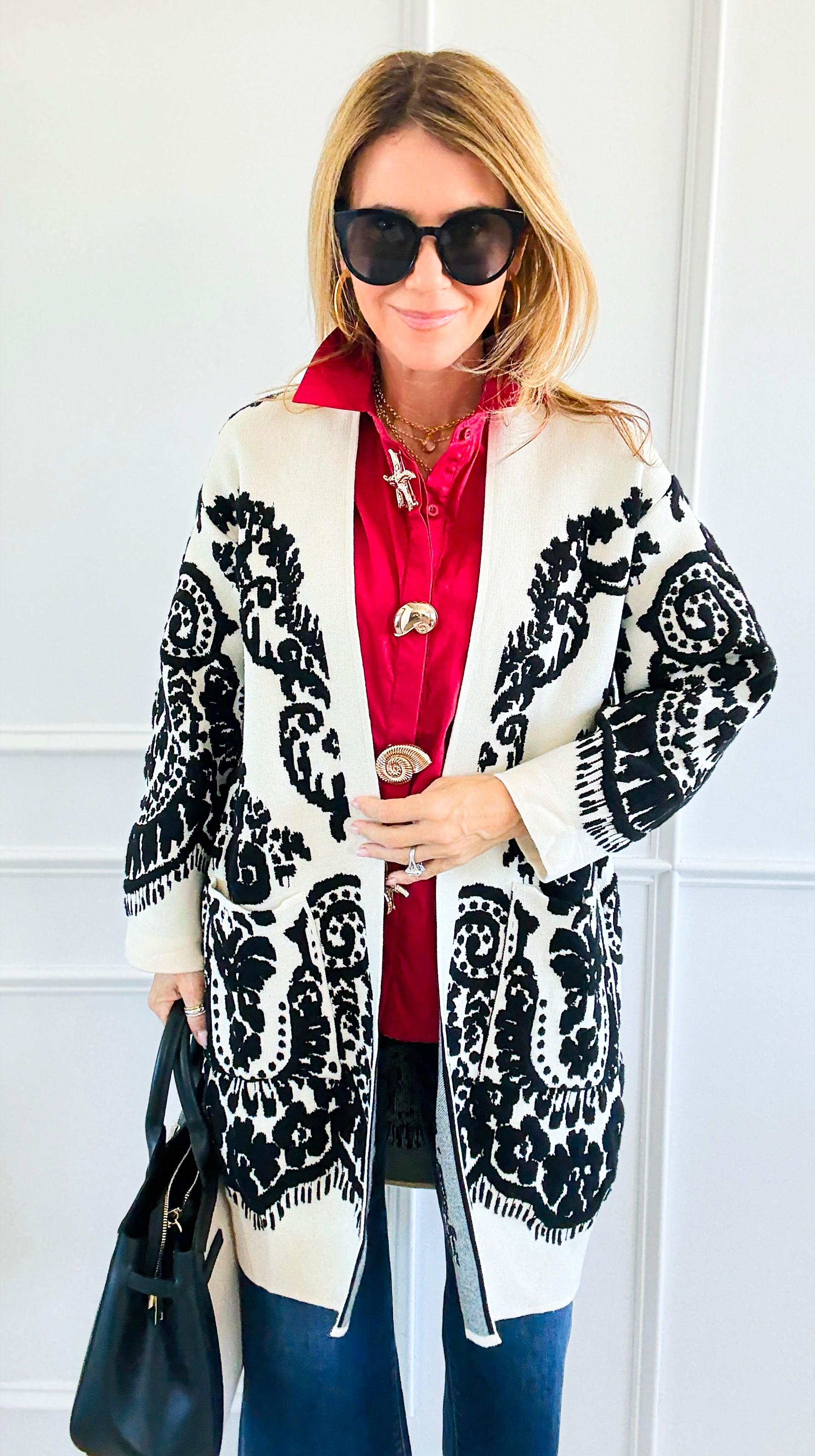 Jacquard Cardigan-150 Cardigans/Layers-Z STUDIO-Coastal Bloom Boutique, find the trendiest versions of the popular styles and looks Located in Indialantic, FL