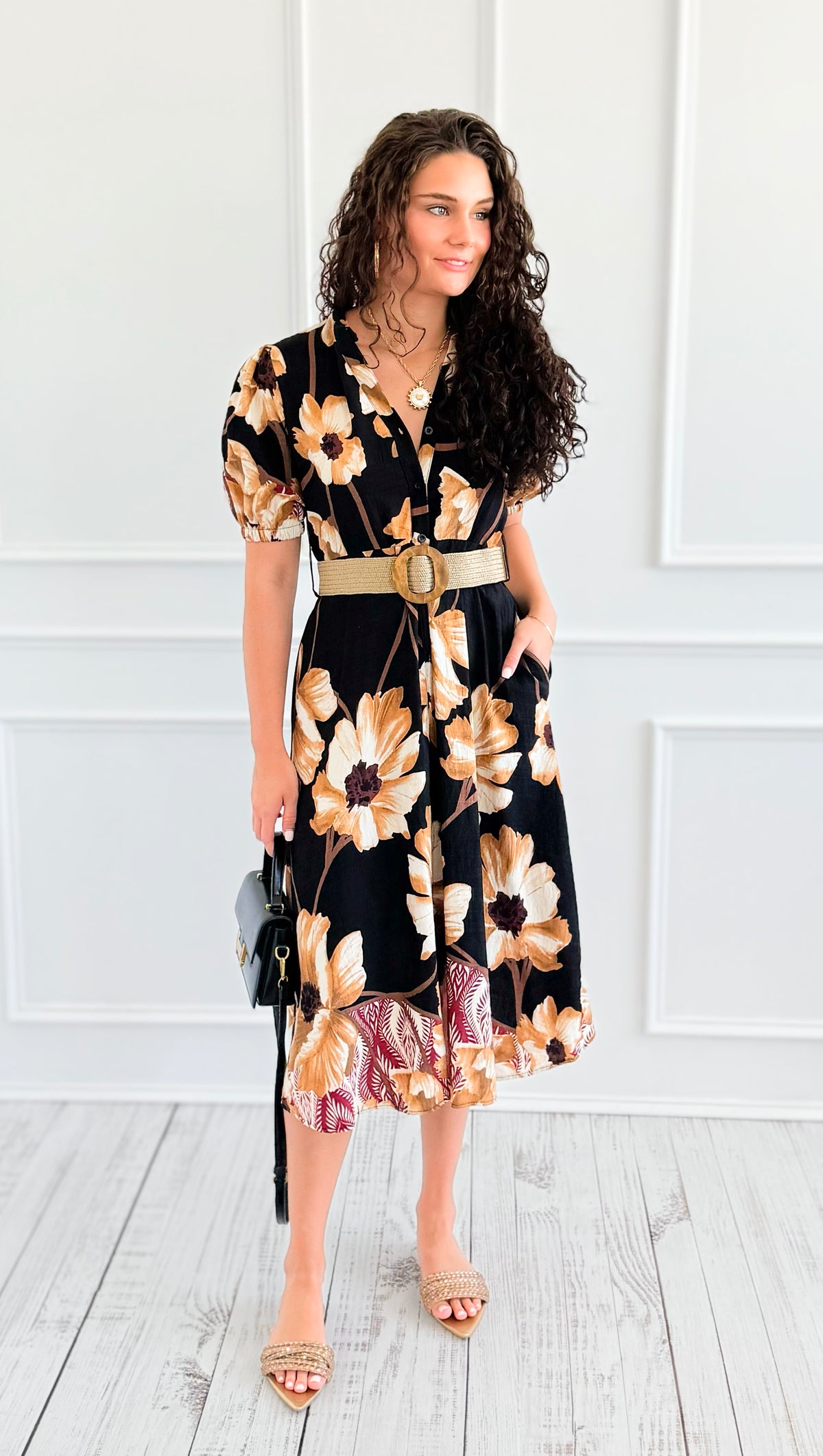Capri Blossom Belted Italian Midi Dress-200 Dresses/Jumpsuits/Rompers-AZUL MONACO-Coastal Bloom Boutique, find the trendiest versions of the popular styles and looks Located in Indialantic, FL