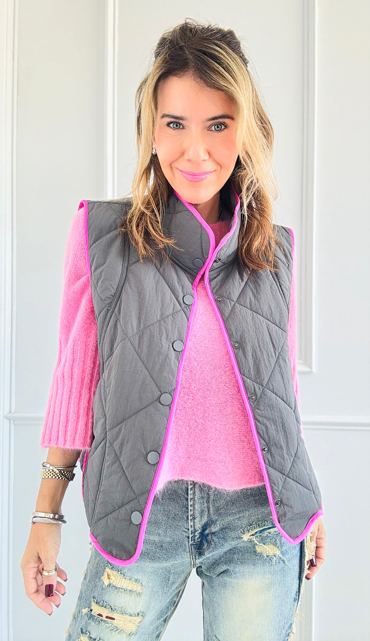 Crisp Morning Trim Quilted Vest-150 Cardigans/Layers-oddi-Coastal Bloom Boutique, find the trendiest versions of the popular styles and looks Located in Indialantic, FL