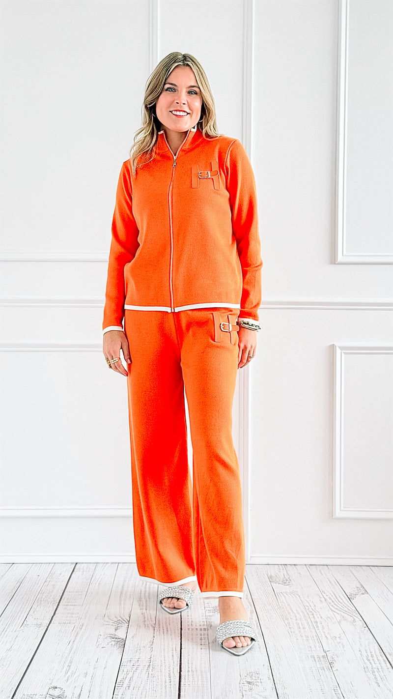 Luxe Trimmed Knit Statement Pocket Set - Orange-210 Loungewear/Sets-Chasing Bandits-Coastal Bloom Boutique, find the trendiest versions of the popular styles and looks Located in Indialantic, FL