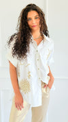 Desert Glow Embroidered Italian Button Top- White-110 short Sleeve Top-TATTOO Z-Coastal Bloom Boutique, find the trendiest versions of the popular styles and looks Located in Indialantic, FL
