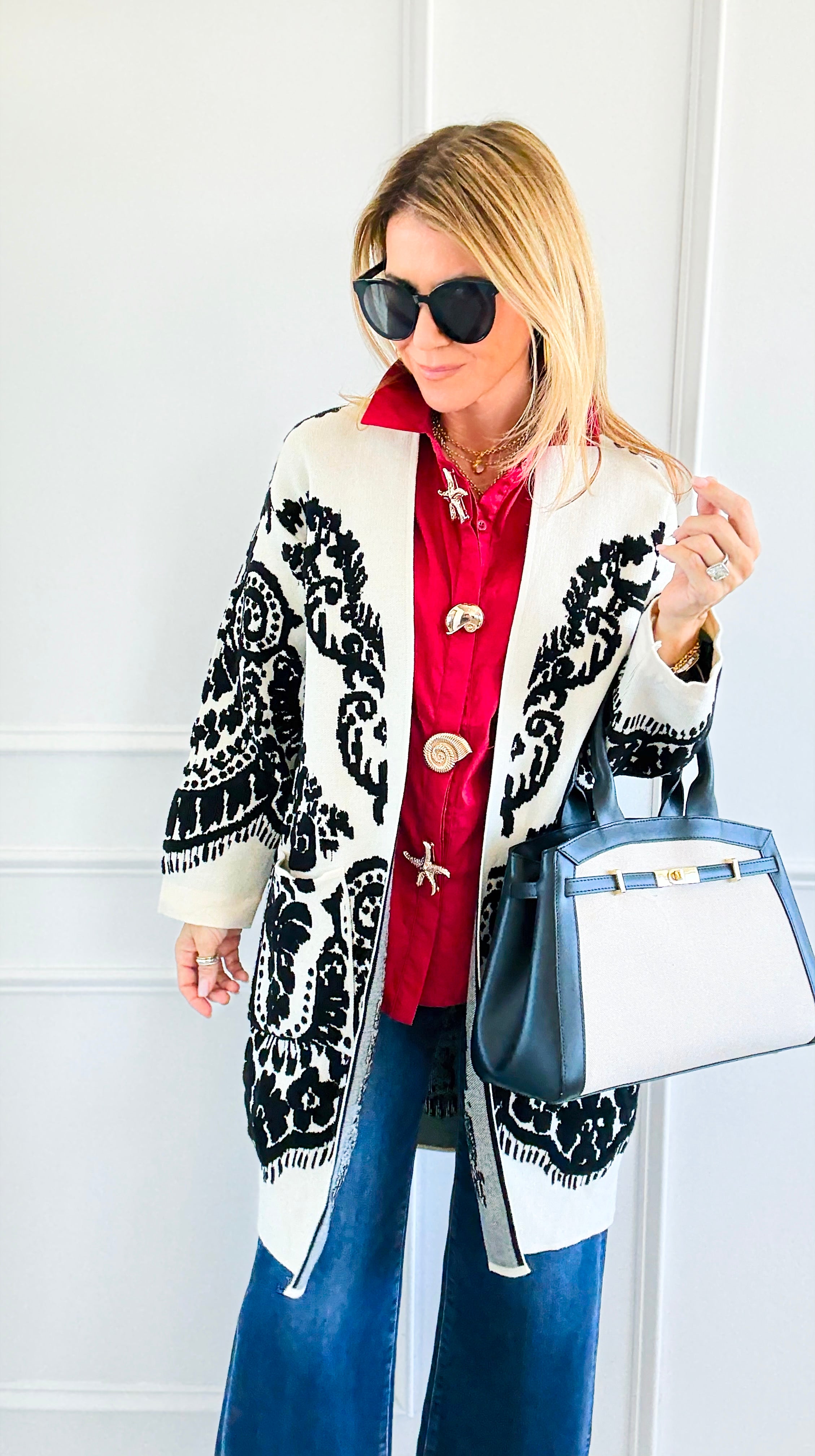 Jacquard Cardigan-150 Cardigans/Layers-Z STUDIO-Coastal Bloom Boutique, find the trendiest versions of the popular styles and looks Located in Indialantic, FL