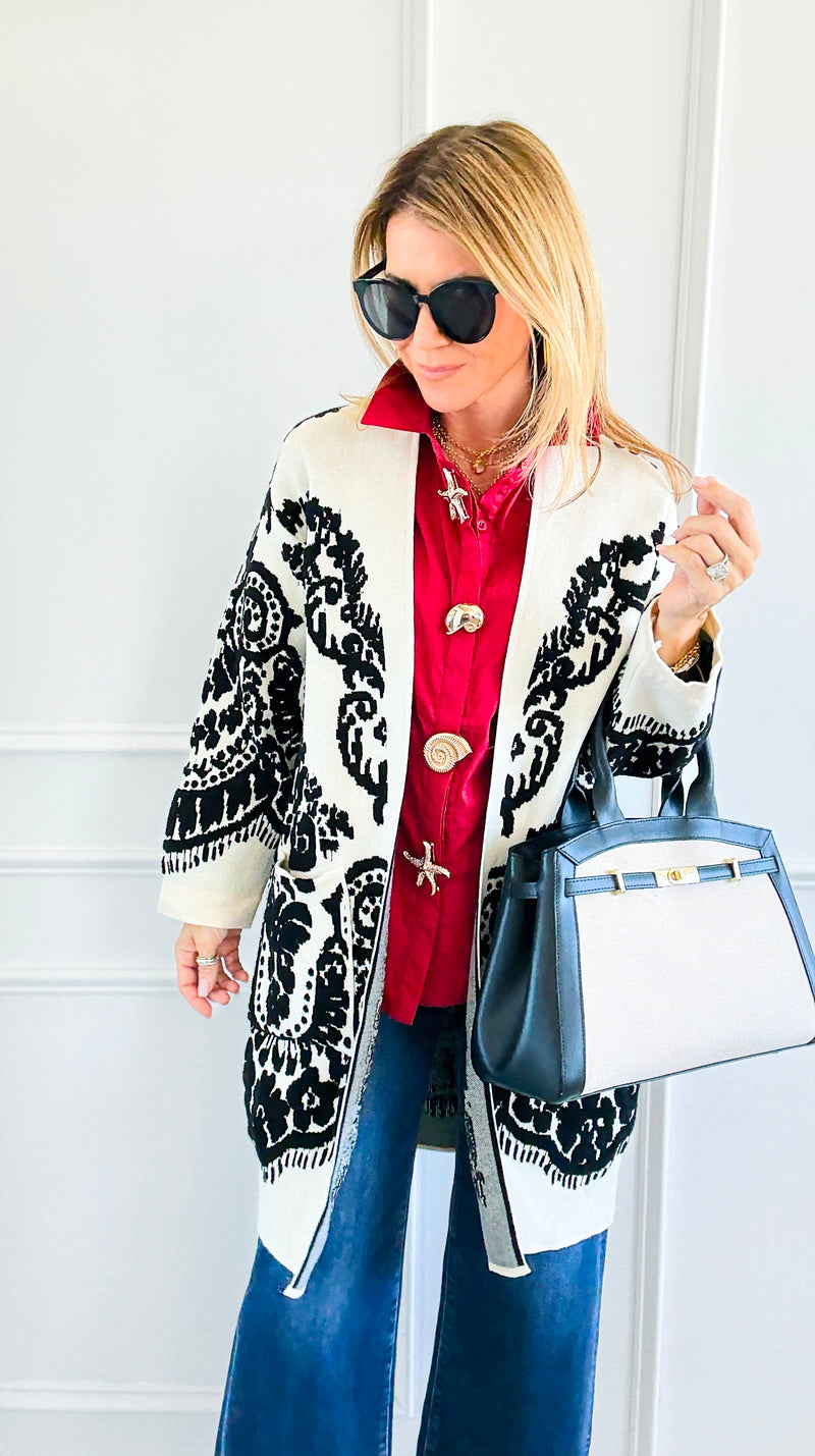 Jacquard Cardigan-150 Cardigans/Layers-Z STUDIO-Coastal Bloom Boutique, find the trendiest versions of the popular styles and looks Located in Indialantic, FL