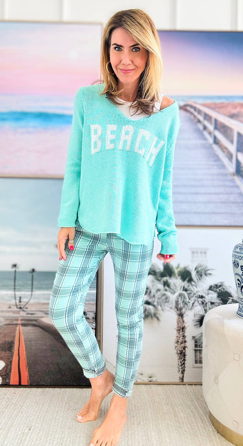 Plaid Perfection Italian Jogger - Mint-180 Joggers-Italianissimo-Coastal Bloom Boutique, find the trendiest versions of the popular styles and looks Located in Indialantic, FL