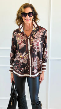 Opulent Garden Italian Blouse-110 Long Sleeve Tops-AZUL MONACO-Coastal Bloom Boutique, find the trendiest versions of the popular styles and looks Located in Indialantic, FL