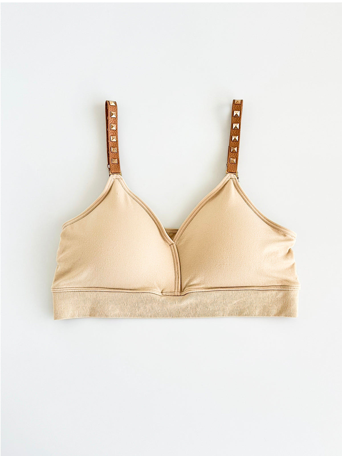 Strap Situation Bra - Nude W Camel Studs Plunge-220 Intimates-Strap-its-Coastal Bloom Boutique, find the trendiest versions of the popular styles and looks Located in Indialantic, FL