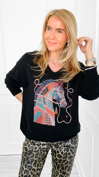 Boho Bridle V-Neck Italian Knit Sweater