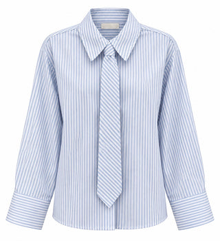 Tie Neck Stripe Shirt - Blue