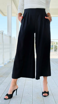 Sleek Pleated Cropped Pants - Black-170 Bottoms-Umgee-Coastal Bloom Boutique, find the trendiest versions of the popular styles and looks Located in Indialantic, FL