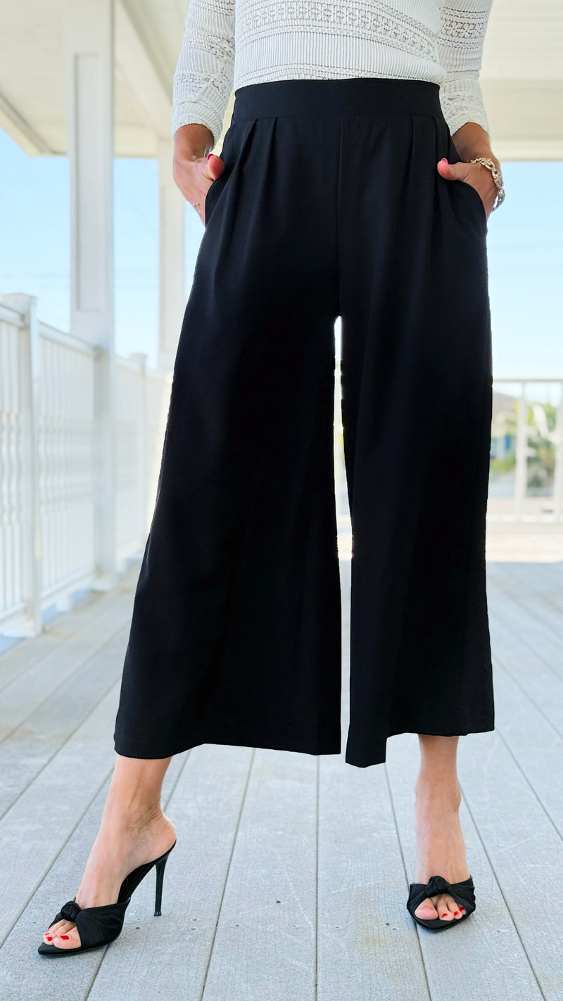 Sleek Pleated Cropped Pants - Black-170 Bottoms-Umgee-Coastal Bloom Boutique, find the trendiest versions of the popular styles and looks Located in Indialantic, FL