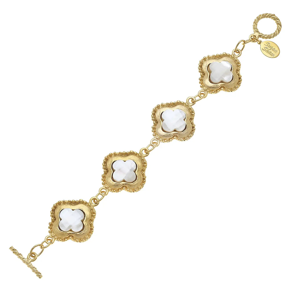 Genuine Mother of Pearl Set in Gold Clover Bracelet- Susan Shaw-230 Jewelry-SUSAN SHAW-Coastal Bloom Boutique, find the trendiest versions of the popular styles and looks Located in Indialantic, FL