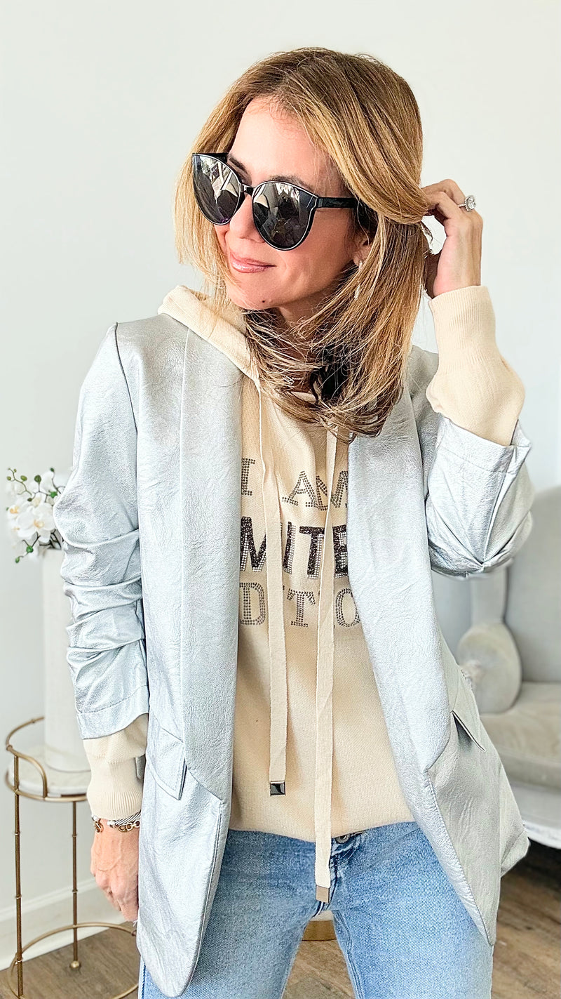 Italian Faux Leather Blazer - Silver-150 Cardigans/Layers-Venti6-Coastal Bloom Boutique, find the trendiest versions of the popular styles and looks Located in Indialantic, FL