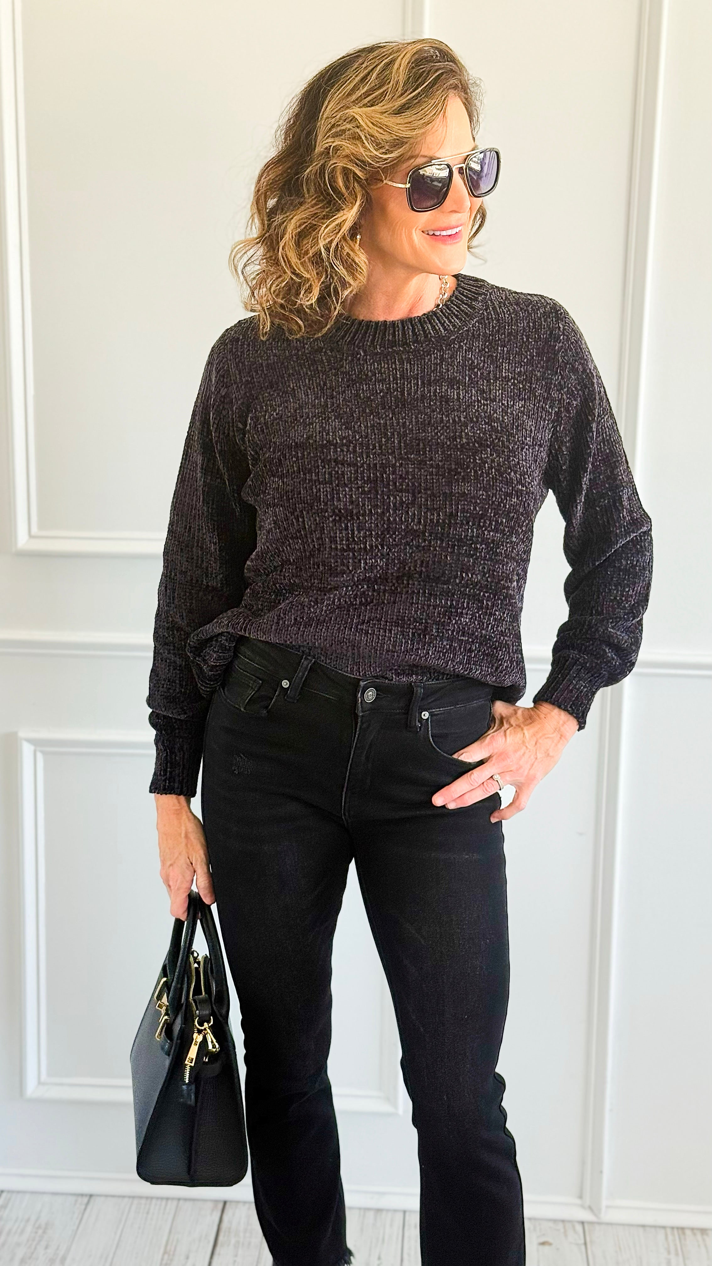 Cuddle Cloud Chenille Sweater-Black-140 Sweaters-Zenana-Coastal Bloom Boutique, find the trendiest versions of the popular styles and looks Located in Indialantic, FL