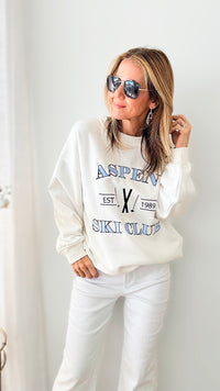 Aspen Ski Club Fleece Sweatshirt-130 Long Sleeve Tops-LE LIS-Coastal Bloom Boutique, find the trendiest versions of the popular styles and looks Located in Indialantic, FL