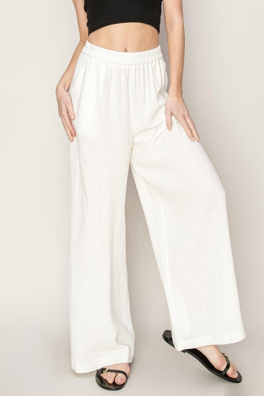 Linen Blend Wide Leg Pant - Off White-170 Bottoms-HYFVE-Coastal Bloom Boutique, find the trendiest versions of the popular styles and looks Located in Indialantic, FL