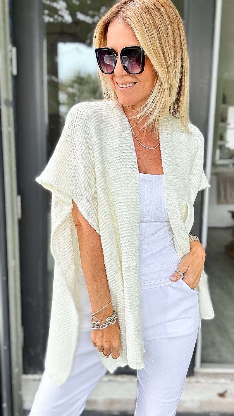 Gold Star Poncho - White-150 Cardigans/Layers-Venti6-Coastal Bloom Boutique, find the trendiest versions of the popular styles and looks Located in Indialantic, FL