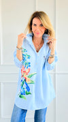 Striped & Flower Detail Italian Blouse-130 Long sleeve top-Italianissimo-Coastal Bloom Boutique, find the trendiest versions of the popular styles and looks Located in Indialantic, FL