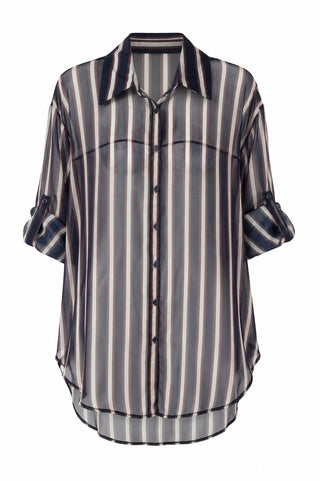 Easy Sheer Stripe Italian Button Down- Navy