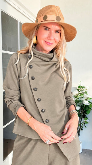 Washed Luxe Italian Crossover Jacket- Olive