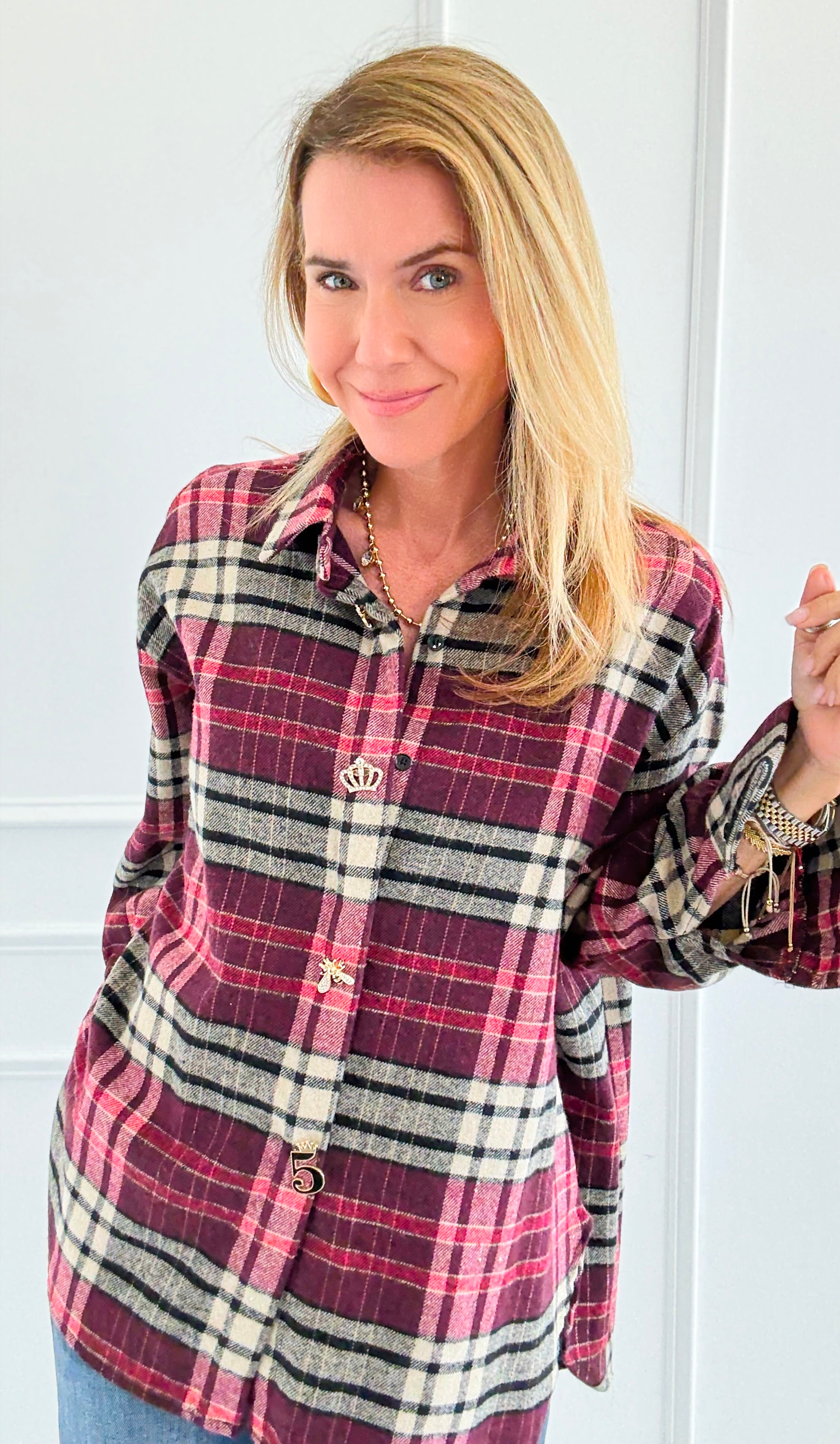 Pretty In Plaid Italian Top-110 Long Sleeve Tops-TATTOO Z-Coastal Bloom Boutique, find the trendiest versions of the popular styles and looks Located in Indialantic, FL