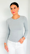 Second Skin Long Sleeve Top - Grey-130 Long Sleeve Tops-YELETE-Coastal Bloom Boutique, find the trendiest versions of the popular styles and looks Located in Indialantic, FL