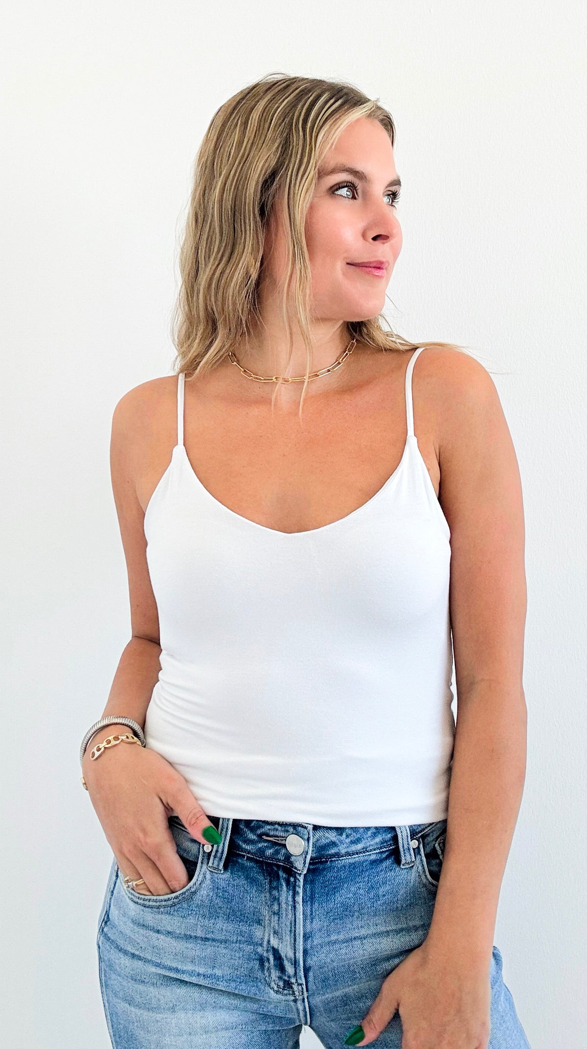 Essential Stretch Cami Top - White-100 Sleeveless Tops-Zenana-Coastal Bloom Boutique, find the trendiest versions of the popular styles and looks Located in Indialantic, FL