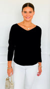 Soho Italian V-Neck Pullover - Black-140 Sweaters-Italianissimo/ Max & D-Coastal Bloom Boutique, find the trendiest versions of the popular styles and looks Located in Indialantic, FL