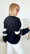 Casual Debutant Lace Sweatshirt - Black-130 Long Sleeve Tops-Joh Apparel-Coastal Bloom Boutique, find the trendiest versions of the popular styles and looks Located in Indialantic, FL