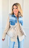 Contrast Denim Puffer Vest - Champange-150 Cardigans/Layers-Rousseau-Coastal Bloom Boutique, find the trendiest versions of the popular styles and looks Located in Indialantic, FL