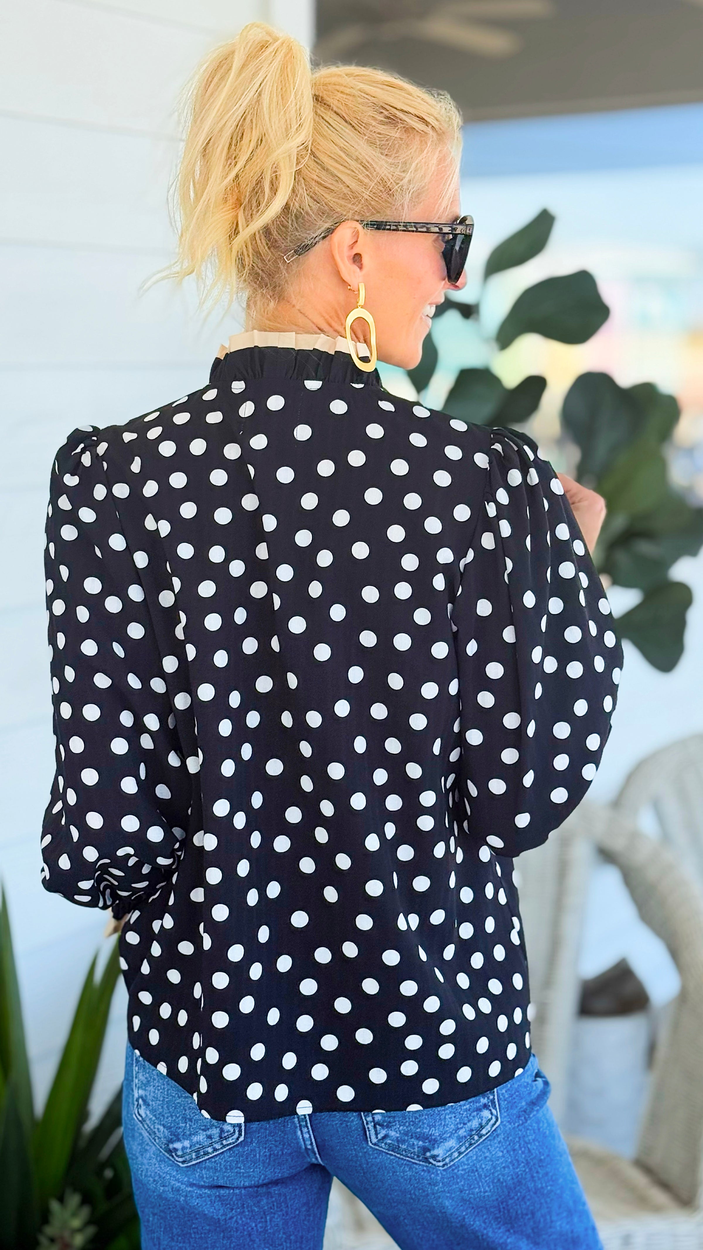 Dotting Romance Ruffle Trim Top